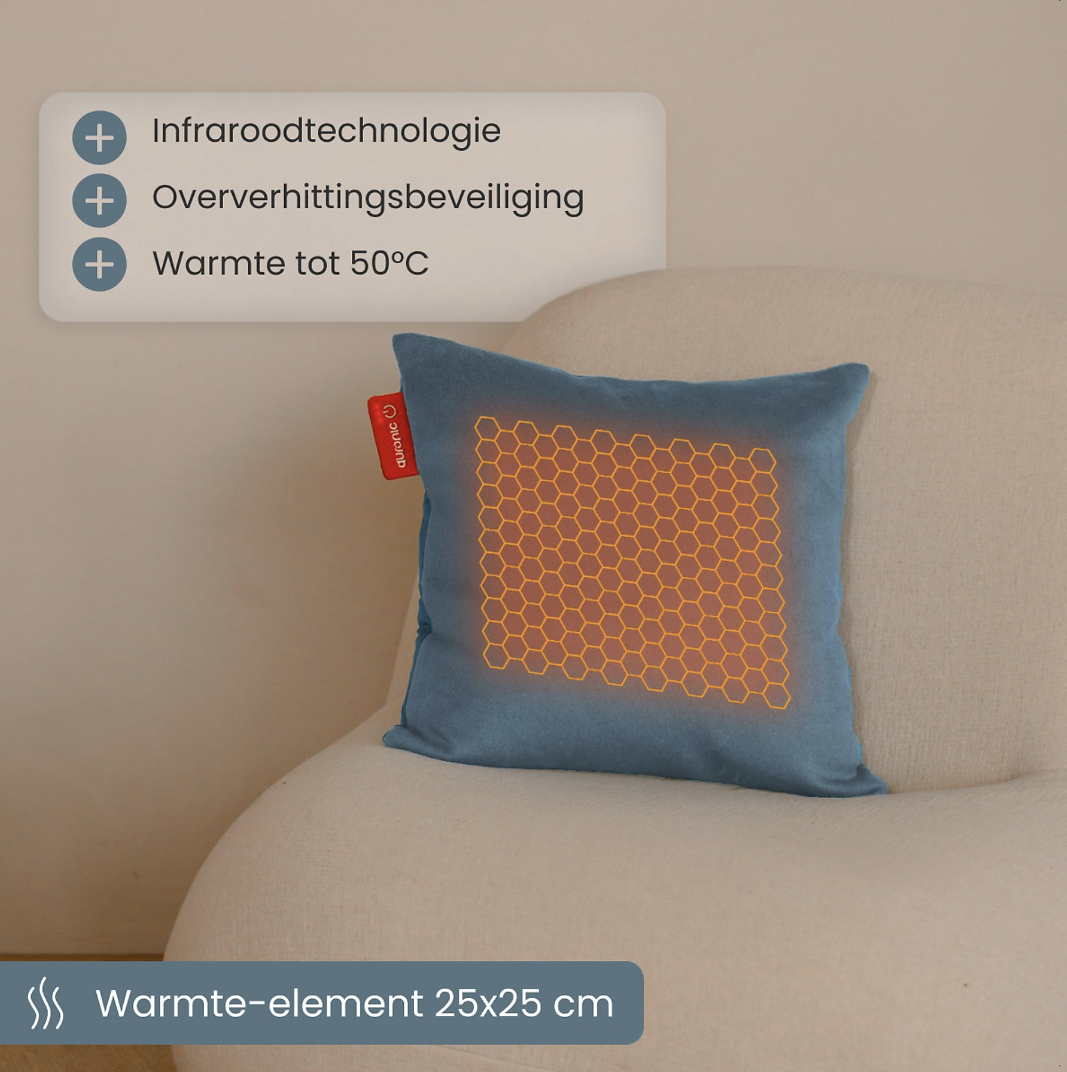 Auronic Elektrisches Wärmekissen Classic - Infrarot - Wiederaufladbar - 45x45 cm - Blau