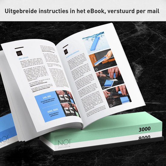 NOI Amsterdam Wetstone Messerschärfer - Körnung 240/800 & 3000/8000 - Schärfstein für Messer - Doppelseitig - Messerschärfer - Wetzstein