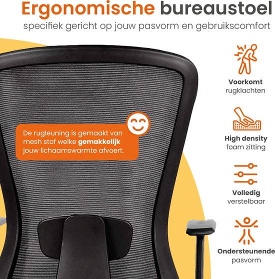 Goliving Ergonomischer Bürostuhl - Bürostuhl - verstellbar - auf Rollen - für Erwachsene - NEN-1335 - Schwarz