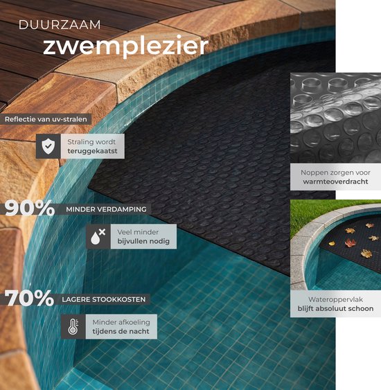 tectake® Schwimmbad-Abdeckplane – Rund, Ø 381 cm – Noppenfolie – Schwimmbadabdeckung – Sonnenfolie – Wärmefolie – Schwimmbadheizung – Selbstschwimmend – Auf Maß zuschneidbar – Schwarz