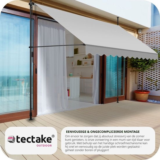 tectake - Klemmmarkise - Sonnenschirm - Markise - Verstellbar - Klemmmarkise - Sonnenschirm Balkon - 300 x 180 cm - hellgrau - Markise - 404963