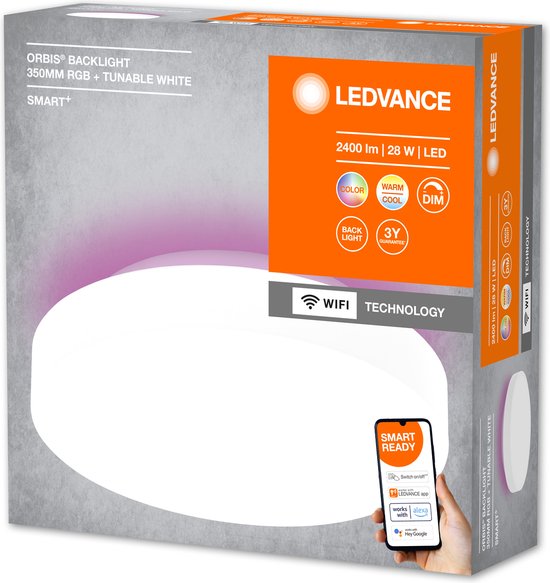 LEDVANCE Leuchte: für Decke, DEKORATIVES PLAFOND HINTERGRUNDLICHT MIT WIFI TECHNOLOGIE / 28 W, 22-...24- V, Abstrahlwinkel: 11-, RGBTW, 3-65- K, Gehäusematerial: Stahl, IP2-