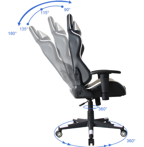 VDD HUKY1010_WITZWART Gaming-Stuhl – Verstellbare Rückenlehne 180° – 360° drehbar – 120–130 cm – Schwarz/Weiß