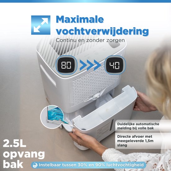 Vibrix DryFlow20 Luftentfeuchter - 20L pro Tag - Wäschetrocknungsfunktion - Energieeffizient - Luftentfeuchter für Bad, Keller, Dachboden & Schlafzimmer - Smart Dehumidifier