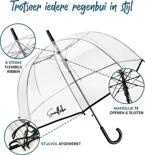 Transparenter Regenschirm - Transparent - Kuppelschirm für Erwachsene - Hochzeit - Hochzeitsschirm - Sunflake