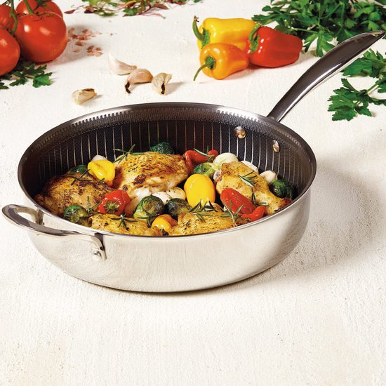 LIVINGTON Titan Pan – beschichtete Edelstahlpfanne (28 cm) mit diamantbeschichteter Antihaftschicht – ofenfeste, hohe Pfanne für alle Herdarten