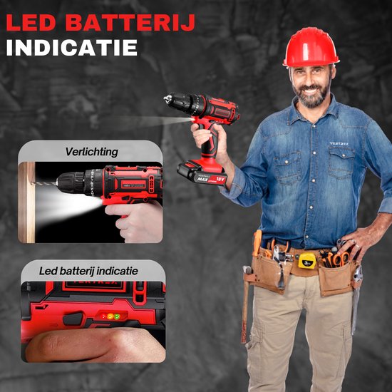 VERTREX Akku-Schrauber 18V - Akku-Bohrmaschinen - Akku-Bohrmaschinen - Bohrer - Inkl. 2 Akkus