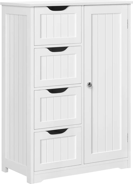 Yaheetech Badezimmerschrank mit 4 Schubladen und verstellbaren Einlegeböden – Weiß – 66 x 35 x 90 cm