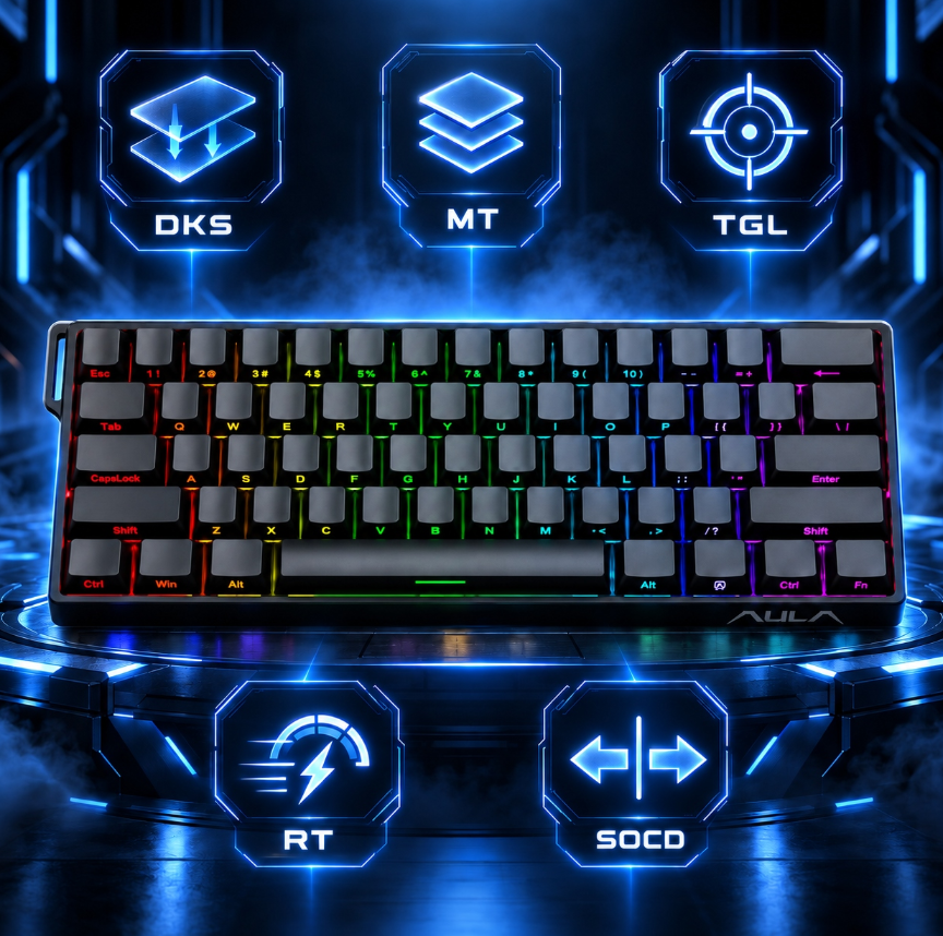 AULA WIN60 HE Gaming-Tastatur – 60 % kompakt – magnetische Schalter – 8000 Hz – Rapid Trigger – RGB – 30,2 x 10,9 cm