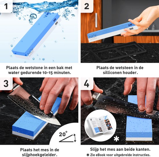 NOI Amsterdam - Luxuriöser doppelseitiger Wetzstein - Messerschärfer - Wetzstein - 240/800 3000/8000 - Küchenzubehör