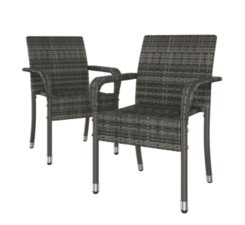 Yaheetech Rattan-Gartenstühle, 2er-Set – Grau – 58 x 58 x 84 cm – stapelbar, mit Armlehnen