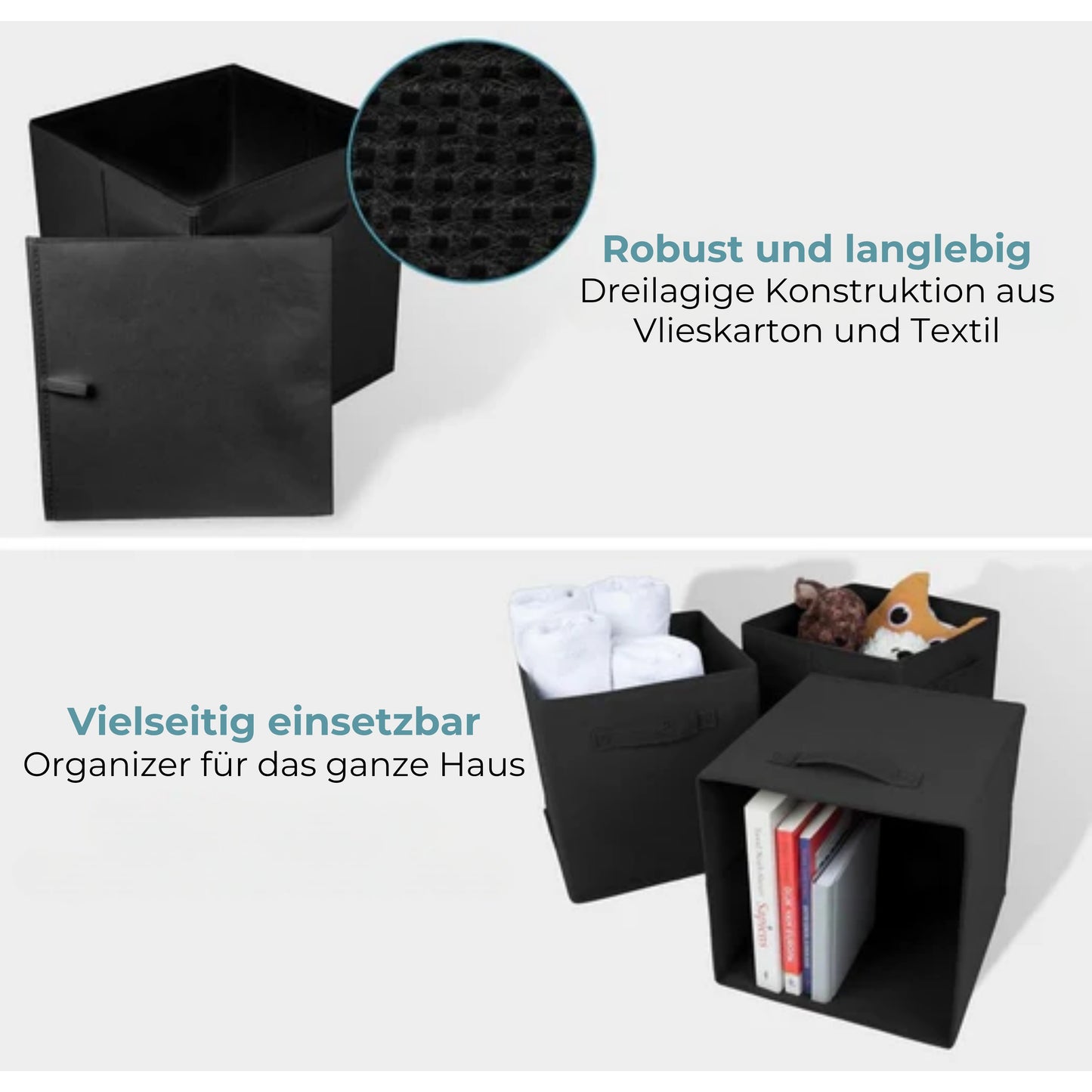 LifeGoods Kleiderschrank-Organisatoren - 6 Stück - 20L - Textil - Schwarz