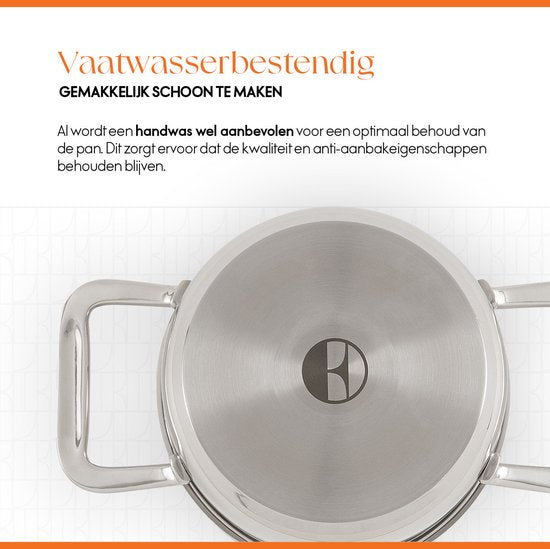 ELLE Gourmet Classique Edelstahl Kochtopf mit Deckel - Ø 16 cm - Kochtopf - PFAS frei - Induktion