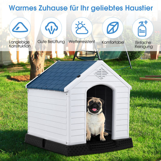 Coast Plastic Dog Hut Pet heeft hondenhuis nodig voor tuin 87,7 x 78,5 x 81,5 cm wit + blauw