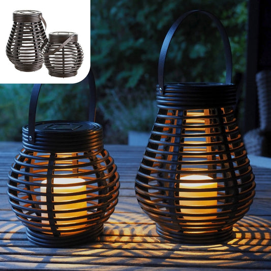 Gadgy Solar Rattan Tischlampe 2er Set - Solar Gartenbeleuchtung mit Solarenergie - Gartenlaterne - Led Außenbeleuchtung mit Tag/Nacht Sensor - Für Innen und Außen