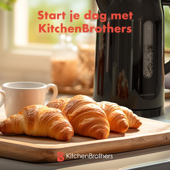KitchenBrothers Wasserkocher - Elektrisch - 1,7 Liter - Mit Kalkfilter - Doppelwandig - Cool-touch - Schwarz