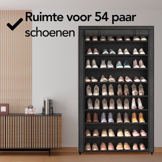 Brixy Shoe Rack XXL - 9-Schicht-Schuhschrank - bis zu 54 Paar Schuhe - 160x100x28cm - Schwarz