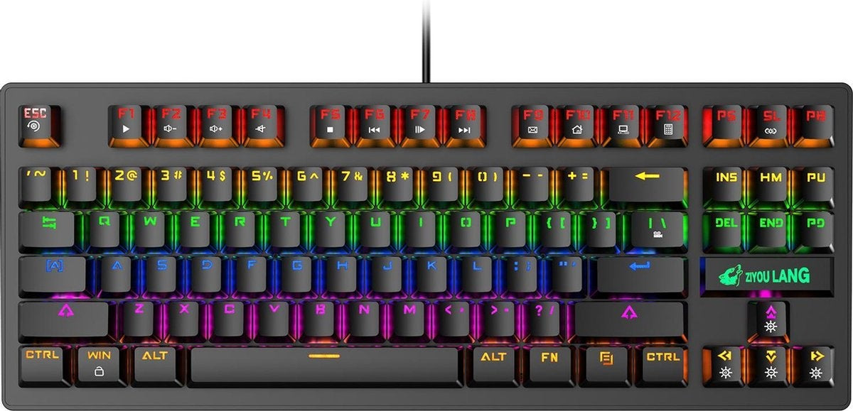 ZIYOULANG K2 RGB mechanische 87Tasten TKL Gaming Tastatur - Windows/Mac Spiele-Tastatur - blauer Schalter - Mechanische Tastatur - Anti-Ghosting Spiele-Tastaturen - Schwarz