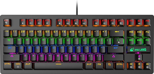 ZIYOULANG K2 RGB mechanische 87Tasten TKL Gaming Tastatur - Windows/Mac Spiele-Tastatur - blauer Schalter - Mechanische Tastatur - Anti-Ghosting Spiele-Tastaturen - Schwarz