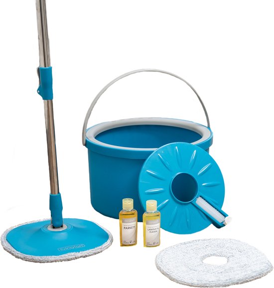 Livington Clean Water Spin Mop Frischwasser-Wischsystem inklusive Reinigungsmittel und Pads – trennt Schmutzwasser von Sauberwasser – Wischmopp für jeden Bodenbelag – um 360° drehbarer Wischkopf – Versandhandelsausgabe