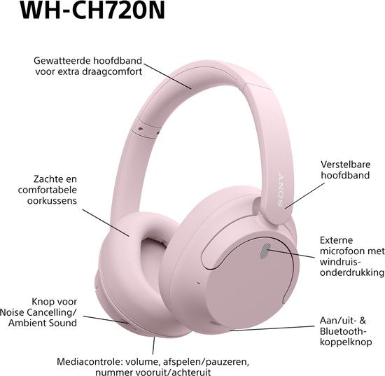 Sony WH-CH720N – Kabellose Over-Ear-Kopfhörer mit Geräuschunterdrückung – Rosa