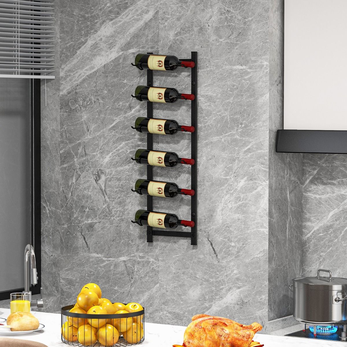 Coast Weinregal für die Wand – Platz für 6 Flaschen – Metall – schwarz