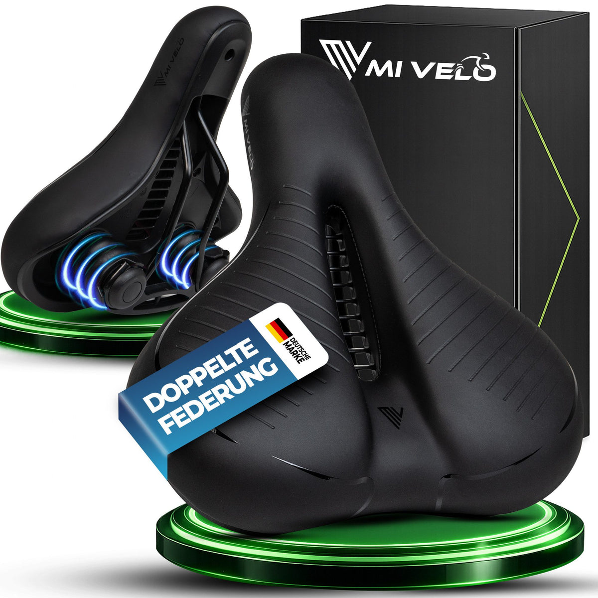 Mivelo Como Breed Fahrradsattel – 3D-Komfortschaum und doppelte Federung – Für Damen und Herren