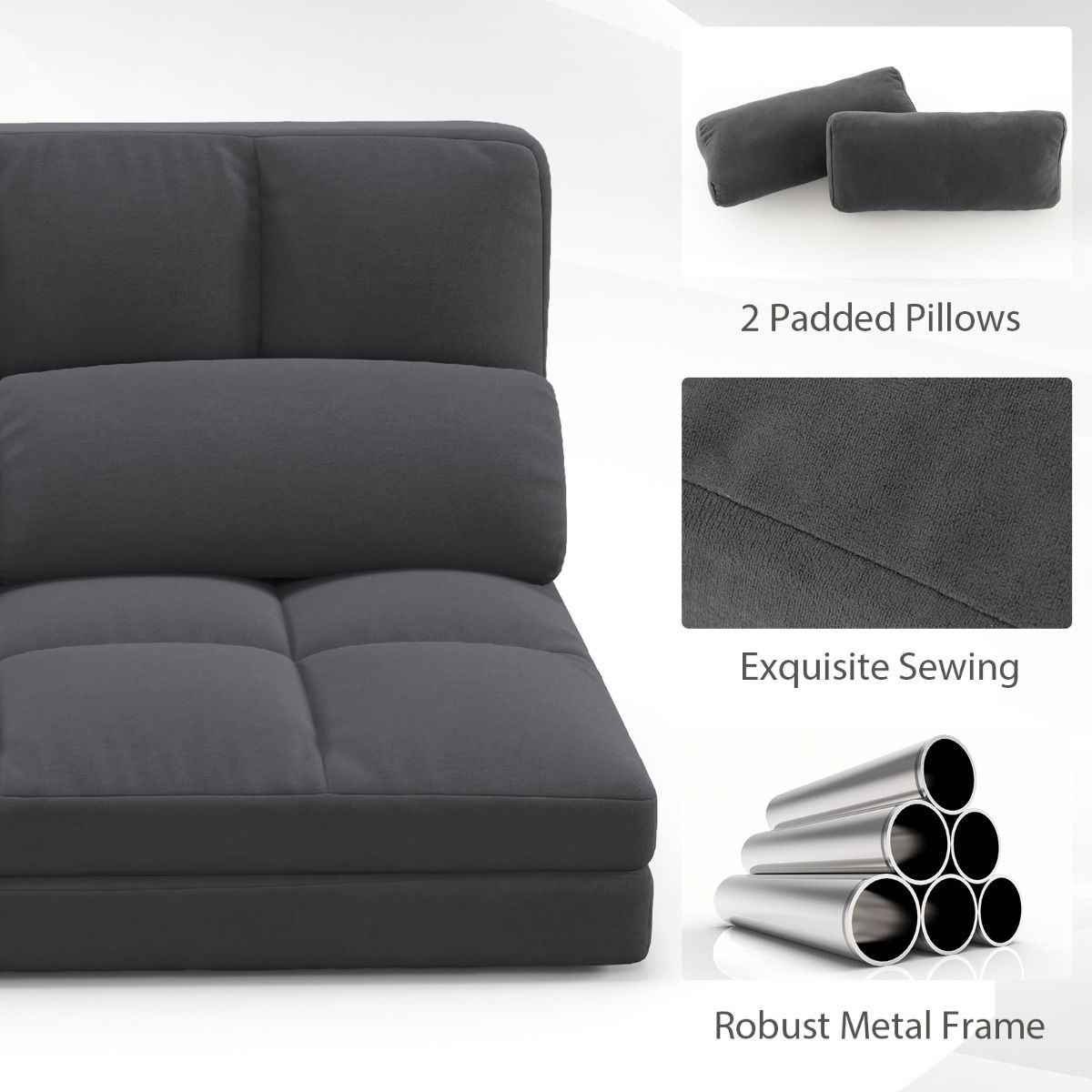 Coast Klappbare Bodenbank – 3-in-1-Schlafsofa – Verstellbare Rückenlehne – Dunkelgrau