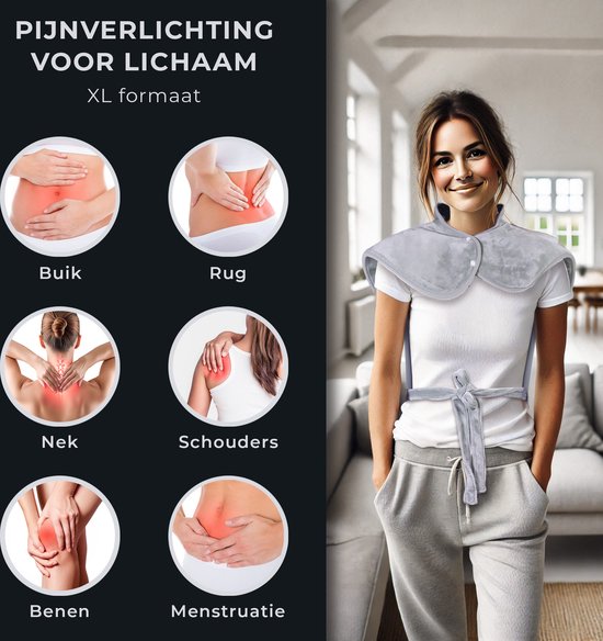 STAUS&BACH WarmWrap - Elektrisches Heizkissen (100W) mit 9 Timer- und Wärmestufen - Heizkissen 90 x 60 cm - Heizkissen für Nacken, Schulter und Rücken - Grau