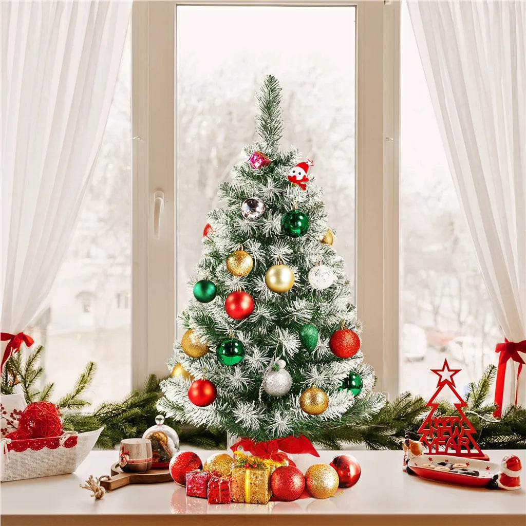 Yaheetech Künstlicher Weihnachtsbaum - 90 cm - Schnee-Effekt - Tischplatte - 96 Zweigspitzen - Standard - Grün