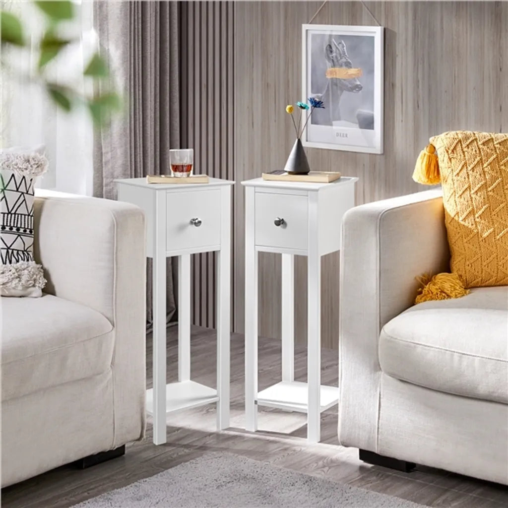 Yaheetech 2er-Set Nachttische mit Schublade und offenem Fach – Weiß – 25 x 25 x 70 cm