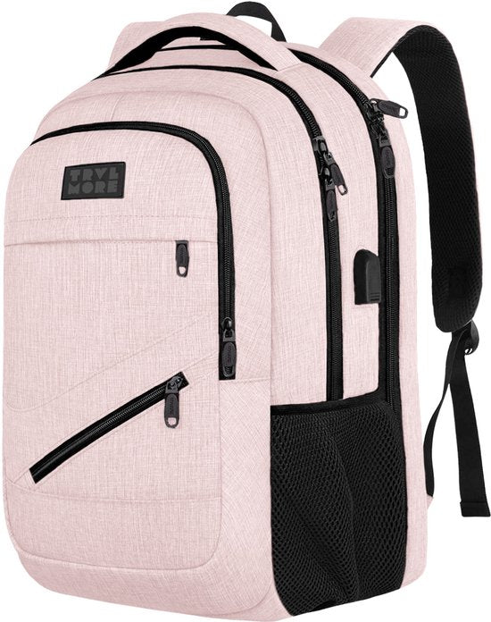 TRVLMORE Rucksack mit Lifetime - Rucksack mit 15.6 Zoll Laptopfach - Schultasche - Spritzwassergeschützt - Männer und Frauen - Jungen und Mädchen - 28L - Pink