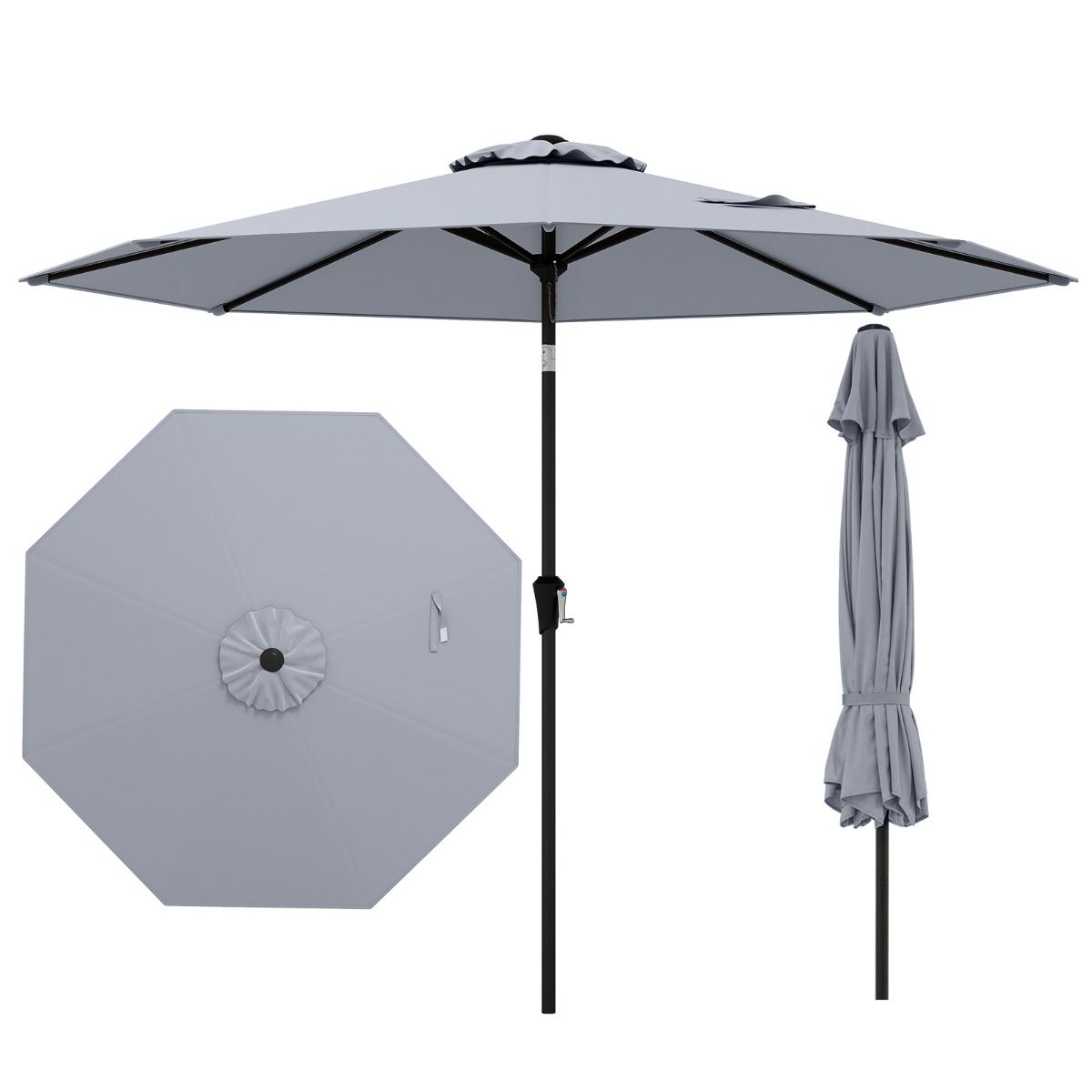 Coast Terrassen-Sonnenschirm 270 cm Grau - Kippbarer Marktschirm mit Kurbel und belüftetem Dach