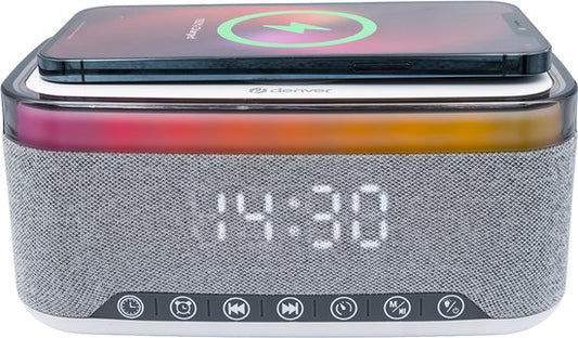 Denver Wecker mit kabellosem Ladegerät - Weißes Rauschen - Digitaler Wecker - Bluetooth - FM-Radio - Dualer Alarm - Dimmer - CRQ225