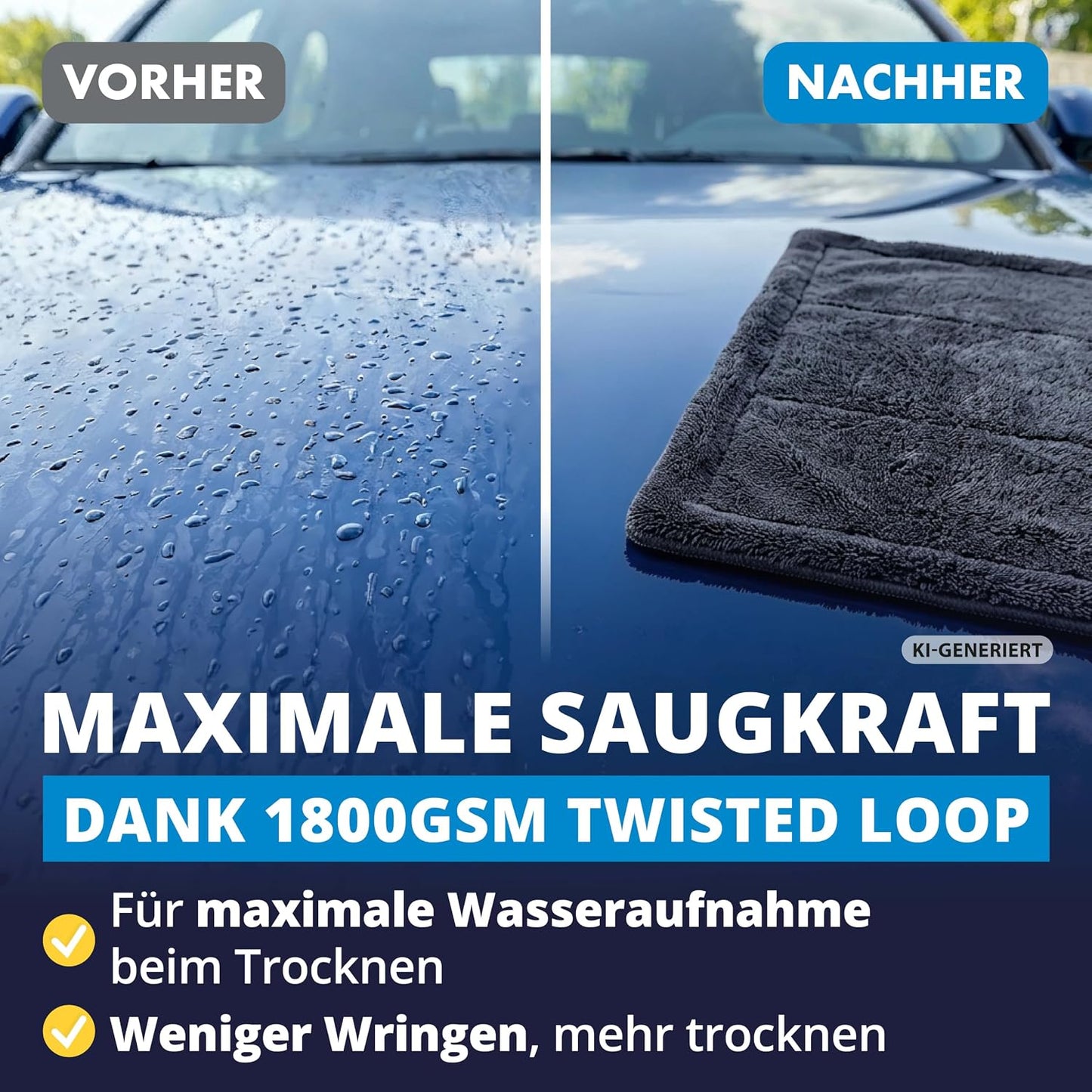 Licargo Autotrockentuch XXL – 80 x 50 cm – Grau – 1800 g/m² Mikrofaser