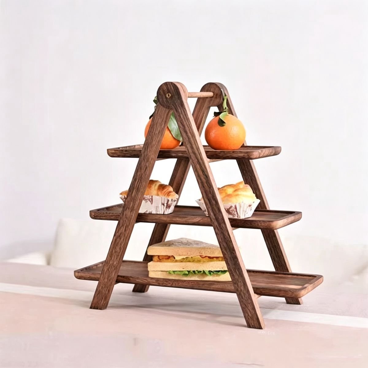 Ceruzo Serviergestell aus Holz mit 3 Ebenen – Zusammenklappbare Etagere – 43 x 18 x 40 cm