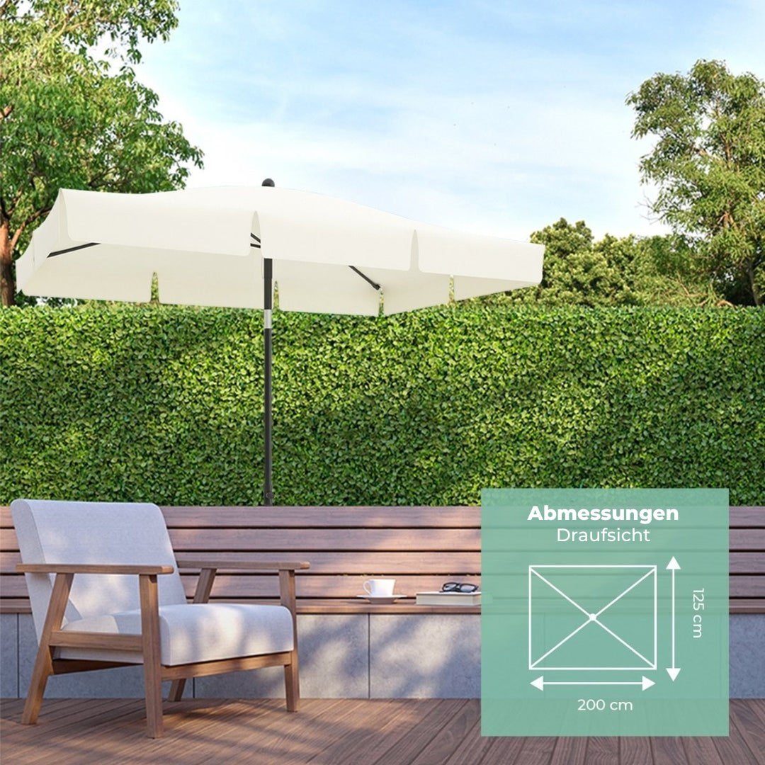 LifeGoods - Sonnenschirm - 200x125cm - 30° neigbar - wasserdicht - mit Bezug - Creme