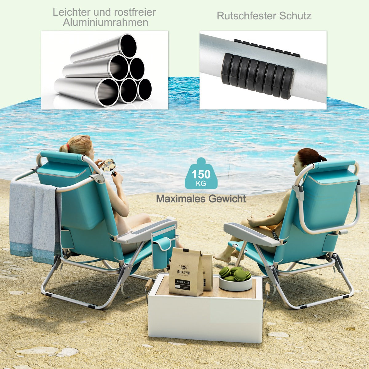 Coast Beach Chair - 2 Stück - klappbar - Max. 150 kg - 66 x 65 x 78 cm -Blau