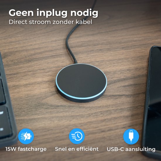 Nuvance Kabelloses Ladegerät 15 W – Kabelloses Ladegerät – Kompatibel mit MagSafe – USB-C – Schnellladegerät – Wireless Charger – Schwarz