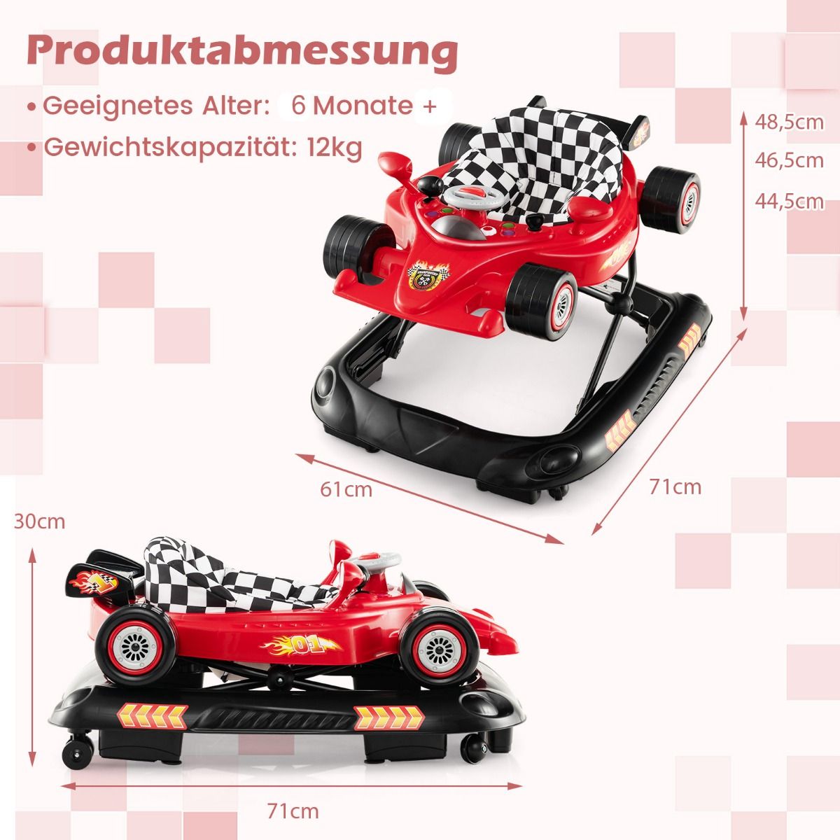 Coast 4-in-1-Lauflernwagen – höhenverstellbar – abnehmbares Spielbrett – rosa