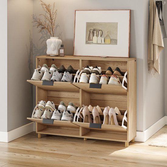 SoBuy Schuhschrank – Schuhschrank – 4 Klappen – 8 Fächer – Modernes Design – 83 x 24 x 100 cm | FSR214-N