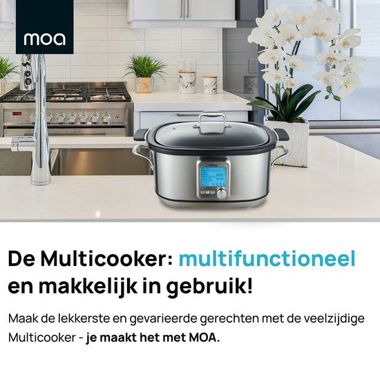 MOA Multicooker - Slowcooker - 8 Kochfunktionen - 6 Liter - 1250W - Reiskocher - Dampfgarer - Sous Vide Kocher - Joghurtbereiter - Edelstahl - MC01S