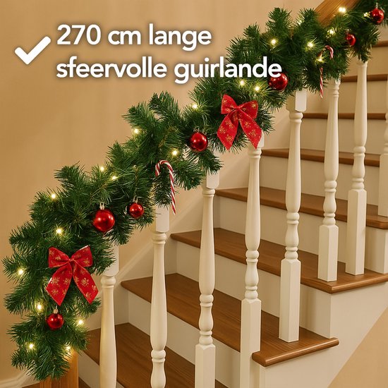 Nordlandia Girlande mit Lichtern - Timer - Weihnachtsdekoration - 270 cm - Weihnachtsgirlande - Weihnachtsdekoration - 35 LED - Stecker