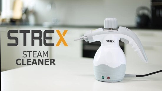 Strex - Dampfreiniger - 1200W - entfernt 99,9% Bakterien - 6 Aufsätze - Weiß