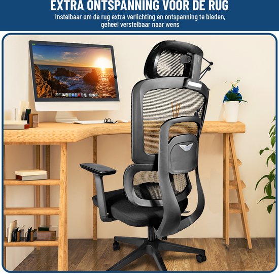 ArtGlobal® Ergonomischer Bürostuhl – verstellbar – Lendenwirbelstütze – um 125° neigbar