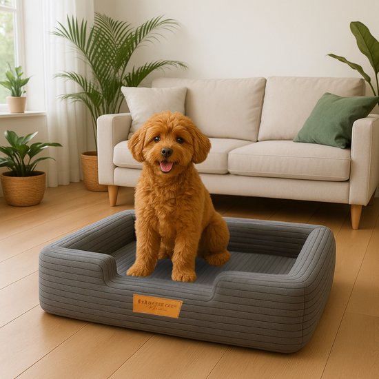 By Cee Cee Orthopädischer Hundekorb - Orthopädisches Hundekissen - Hundebett - Gerippter Stoff - Für kleine Hunde - Dunkelgrau - 80x55
