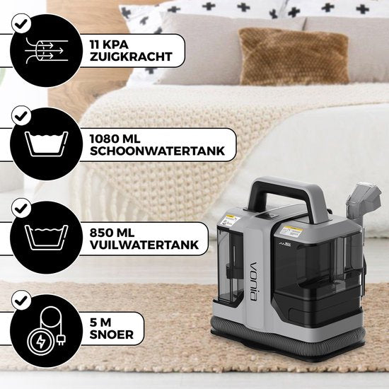 Vonia Teppichreiniger - Fleckenreiniger - Sofareiniger - Reinigungsmaschine - Polsterreiniger - 450W - Grau
