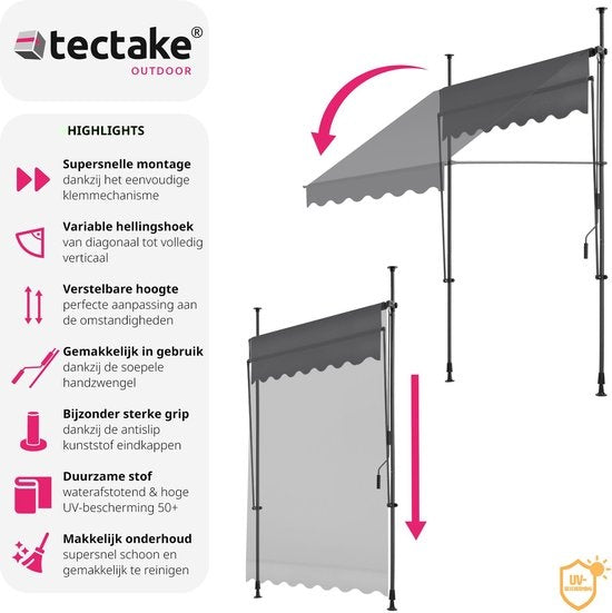 tectake - Klemmmarkise hellgrau 150 x 180 cm