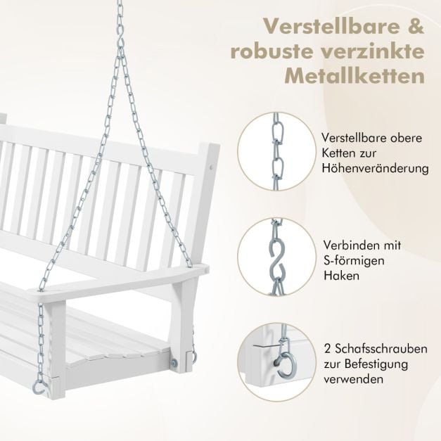 Coast 3-Sitzer-Holz-Hängesessel – Hollywood-Schaukel aus massivem Pappelholz mit verstellbaren Ketten – bis zu 360 kg – Weiß