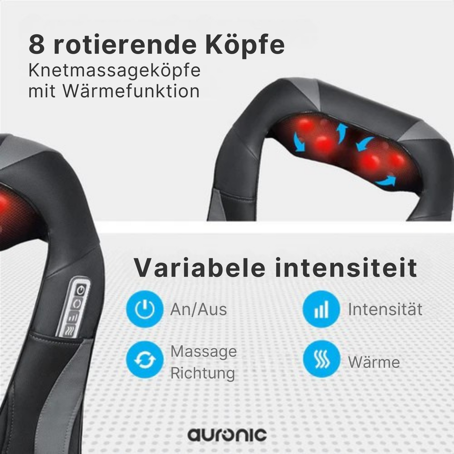 Auronic Shiatsu Massagekissen - mit Wärmefunktion - 8 Massageknöpfe - Infrarot - Schwarz